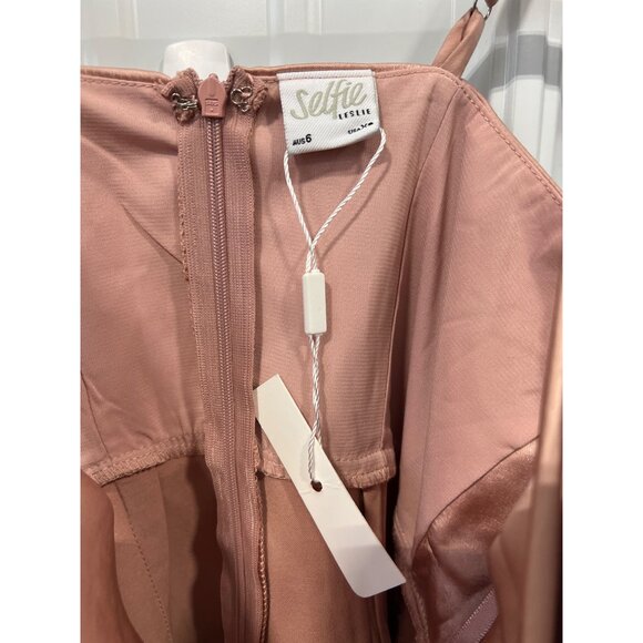 Selfie Leslie Bebe Satin Cowl Neck Wrap Dress Size XS Rose Gold Cocktail Party - Picture 4 of 7
